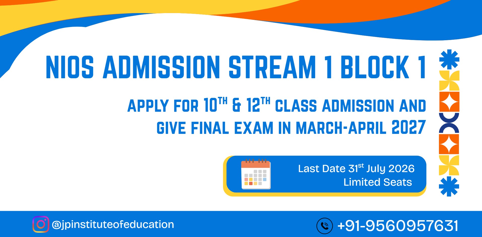 nios admission in stream 1 block 1 2026